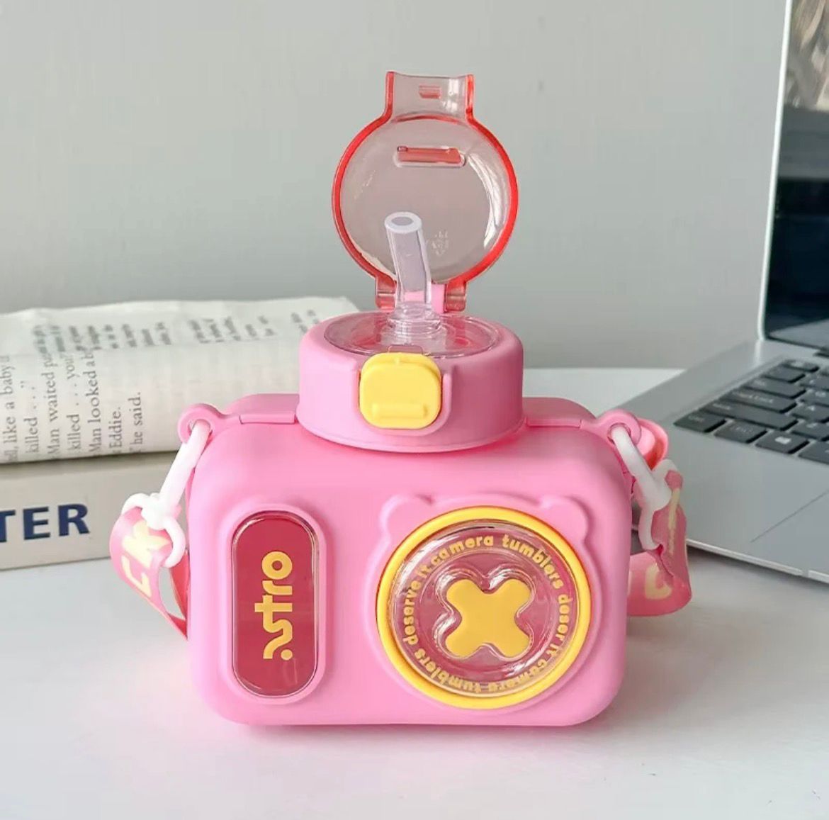 600ml Premium Camera Design Kids Water Bottle - Pink