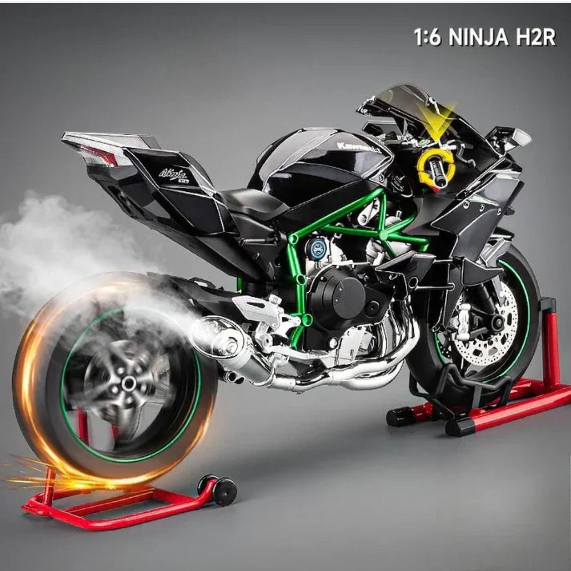 1:6 Scale Kawasaki Ninja H2R Elite Collector's Model Motorcycle – Hyper-Realistic Diecast Alloy Superbike with Working Key Ignition, Engine Sound, Exhaust Smoke, and LED Instruments Secondary image