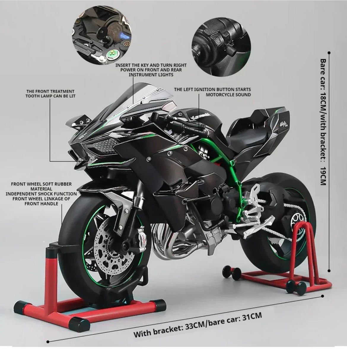 1:6 Scale Kawasaki Ninja H2R Elite Collector's Model Motorcycle – Hyper-Realistic Diecast Alloy Superbike with Working Key Ignition, Engine Sound, Exhaust Smoke, and LED Instruments Main image