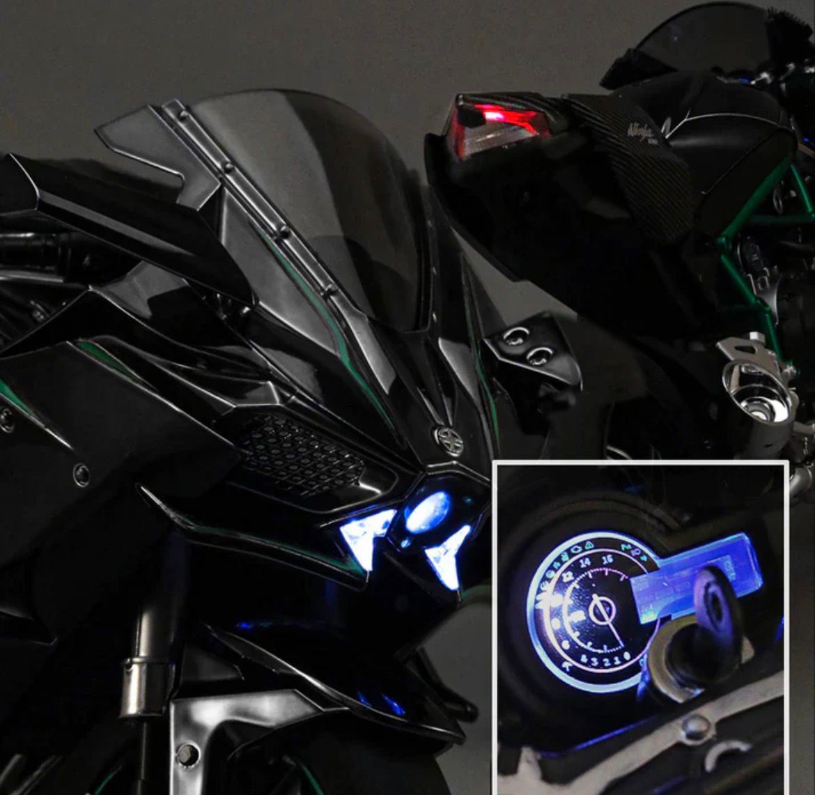 1:6 Scale Kawasaki Ninja H2R Elite Collector's Model Motorcycle – Hyper-Realistic Diecast Alloy Superbike with Working Key Ignition, Engine Sound, Exhaust Smoke, and LED Instruments