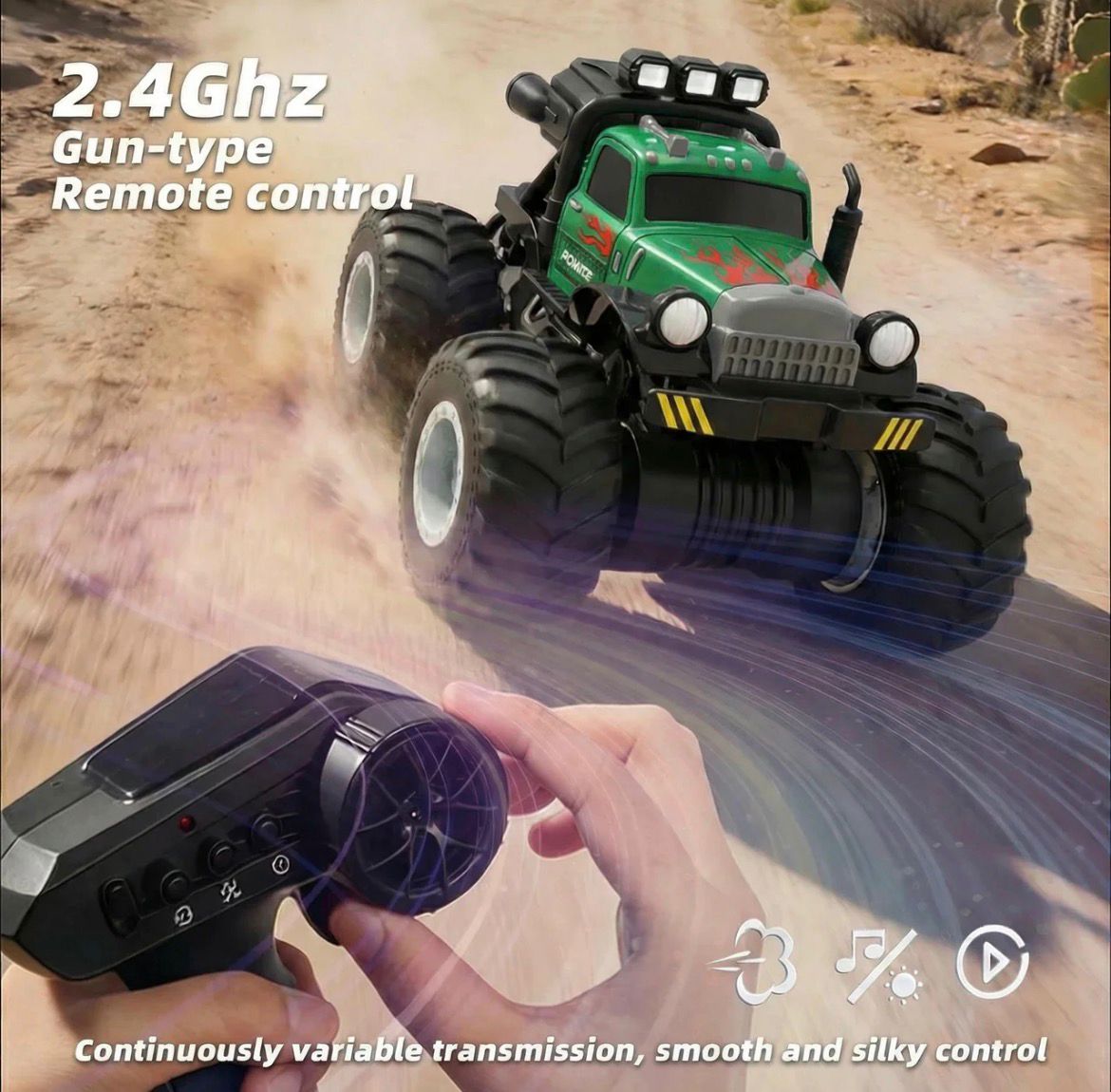 YL Power Racer 1:18 4x4 Off-Road RC Stunt Car – High-Speed Monster Truck with Continuously Variable Transmission, Simulated Exhaust Smoke, and RGB LED Wheel Lights