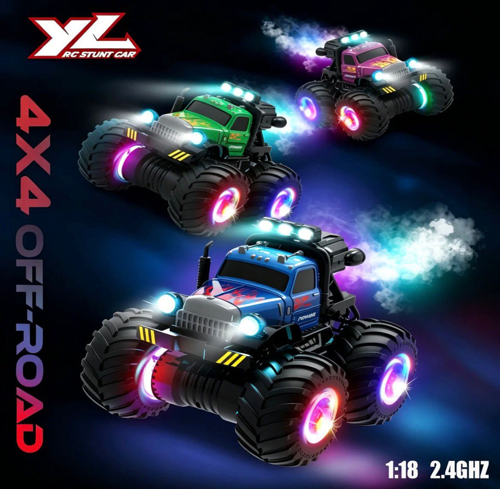 YL Power Racer 1:18 4x4 Off-Road RC Stunt Car – High-Speed Monster Truck with Continuously Variable Transmission, Simulated Exhaust Smoke, and RGB LED Wheel Lights