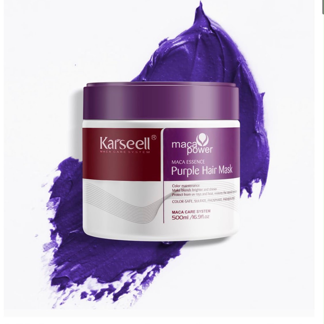 Karseell Maca Power Purple Hair Mask – 500ml Toning & Repair Treatment for Blonde, Platinum, and Cold-Toned Hair Main image