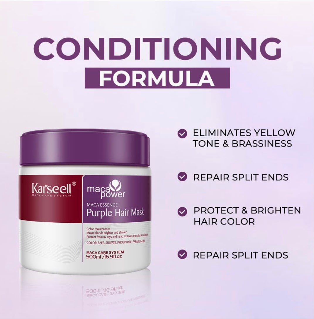 Karseell Maca Power Purple Hair Mask – 500ml Toning & Repair Treatment for Blonde, Platinum, and Cold-Toned Hair