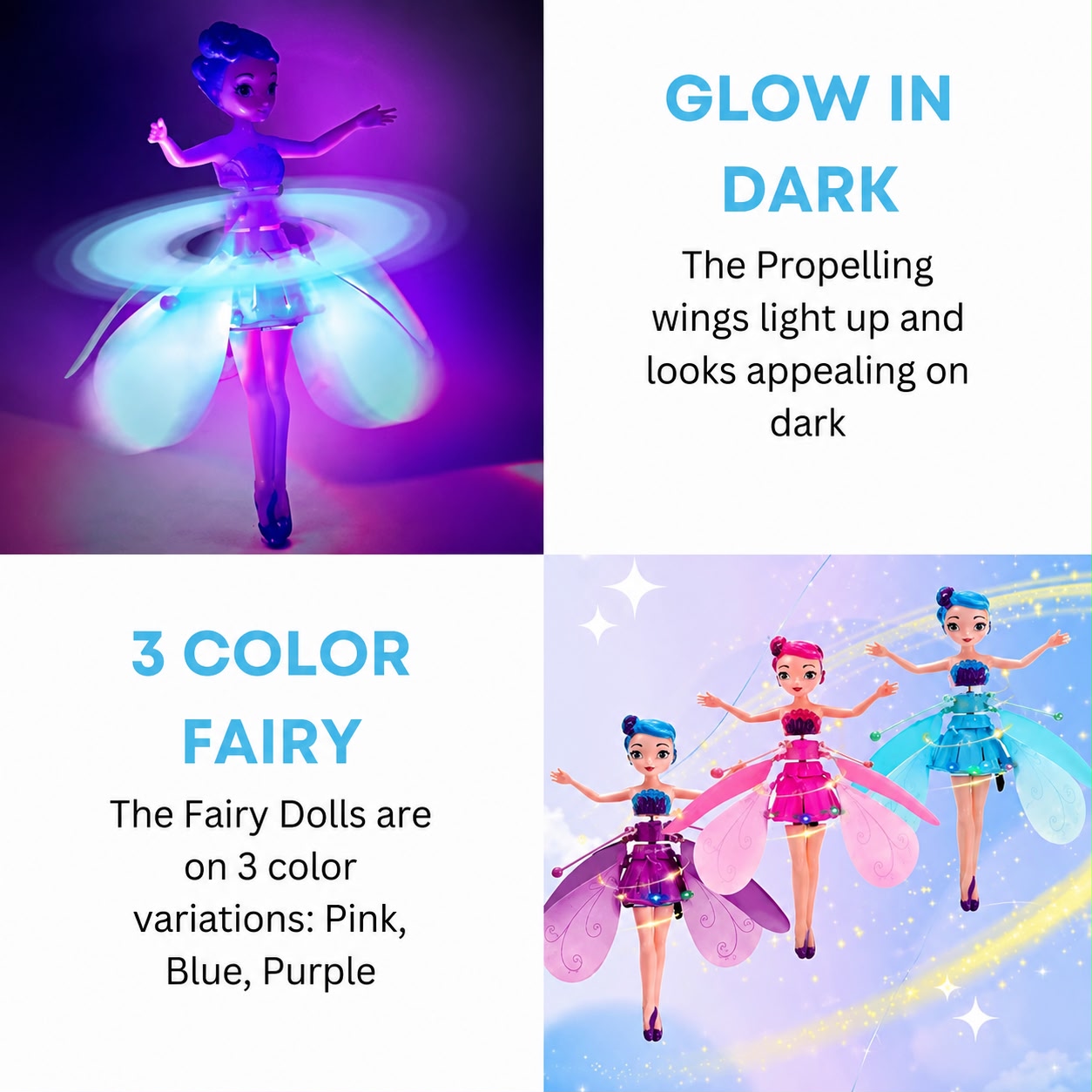 Magical Flying Fairy Doll, Hand Sensor Control, USB Powered Magic Flying Fairy, Sky Dancers Flying Toy, Rainbow Glitter Flying Princess Doll Best Gift for Girls Boys