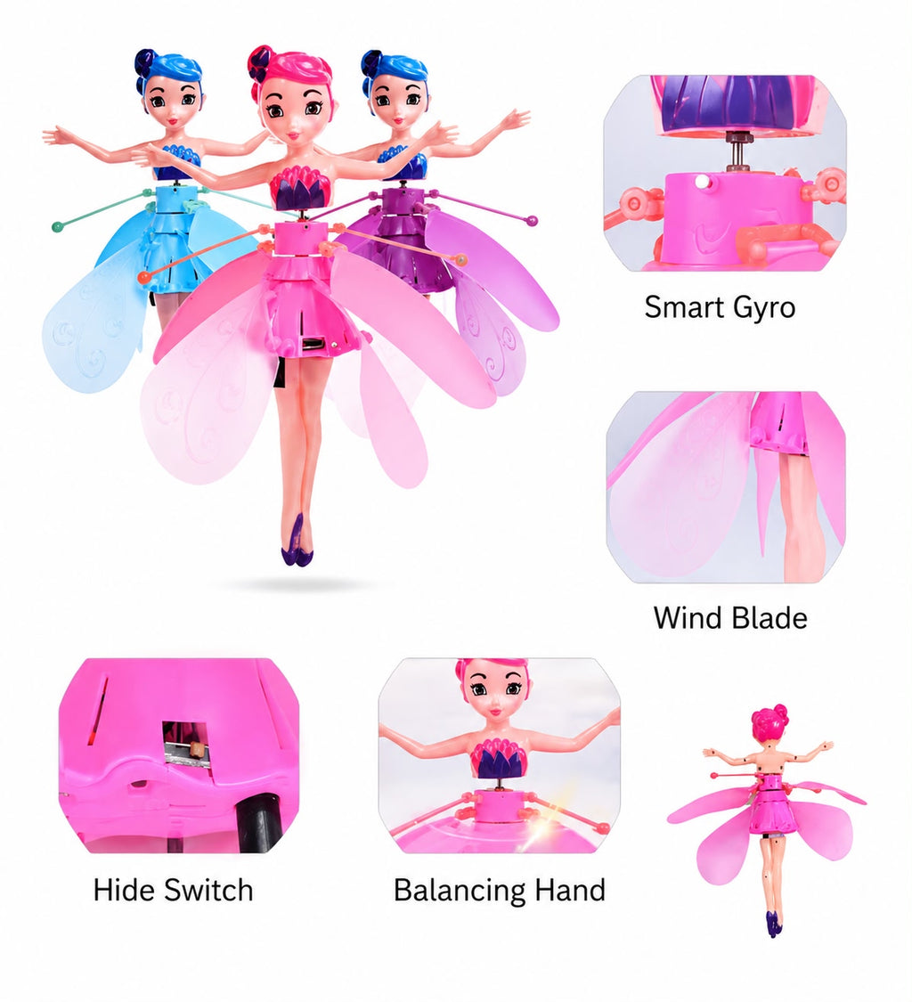 Magical Flying Fairy Doll, Hand Sensor Control, USB Powered Magic Flying Fairy, Sky Dancers Flying Toy, Rainbow Glitter Flying Princess Doll Best Gift for Girls Boys
